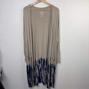 Torrid Sweater Sz 3 Tye Dye Bottom Long Duster Women‎ Cardigan Beige Blue Open